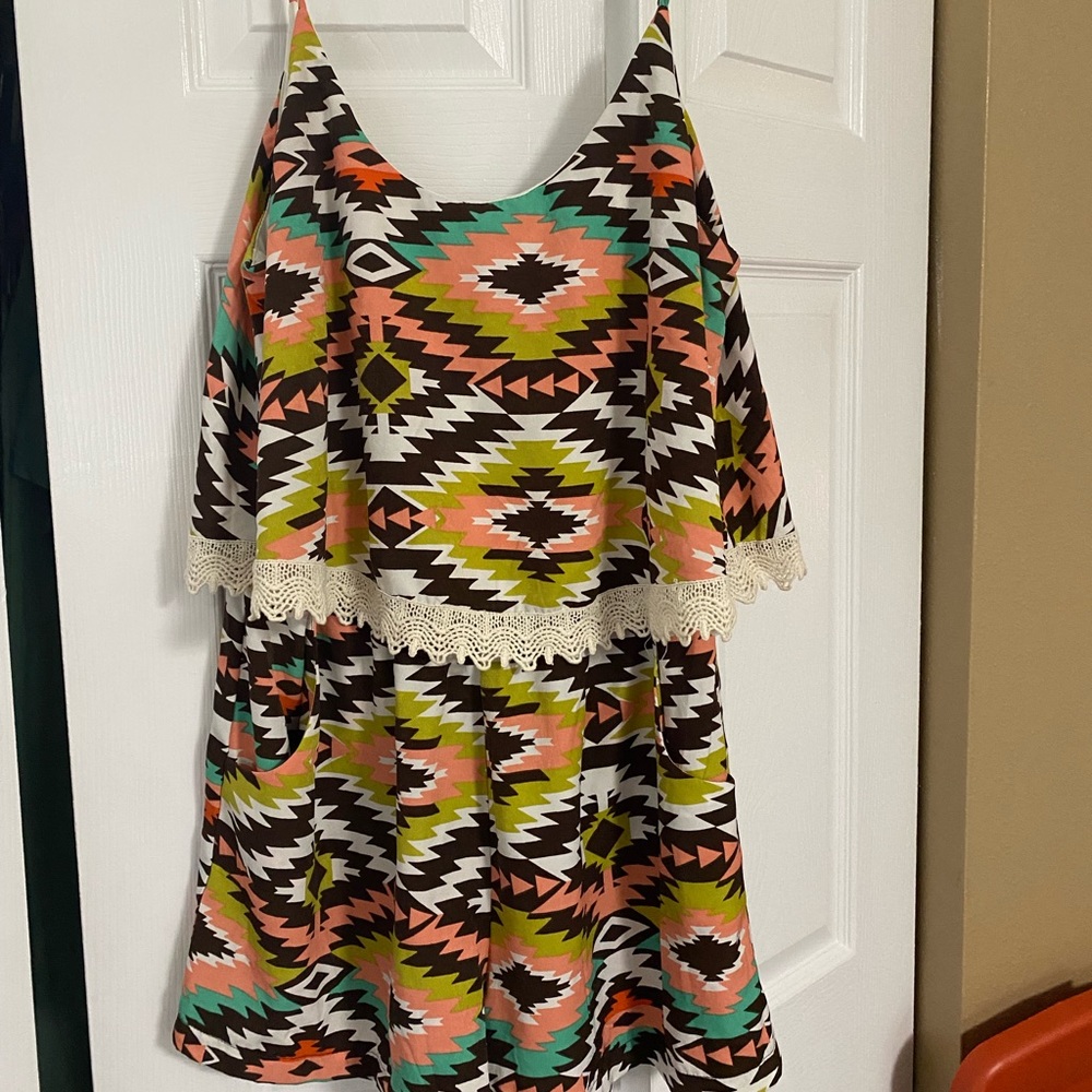 Bright tribal and lace fall outfit romper